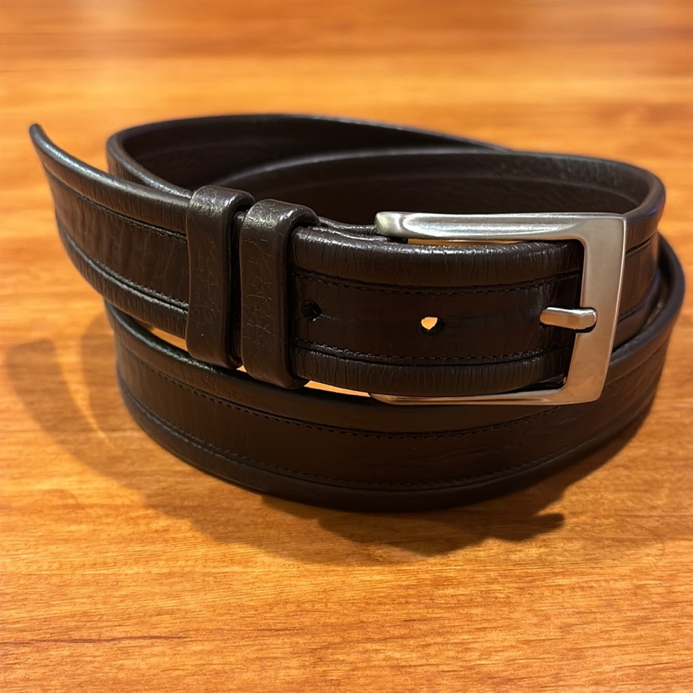 MEZLAN MEN’S CHOCOLATE BROWN LEATHER BELT SIZE 38 MADE IN SPAIN SILVER HARDWARE